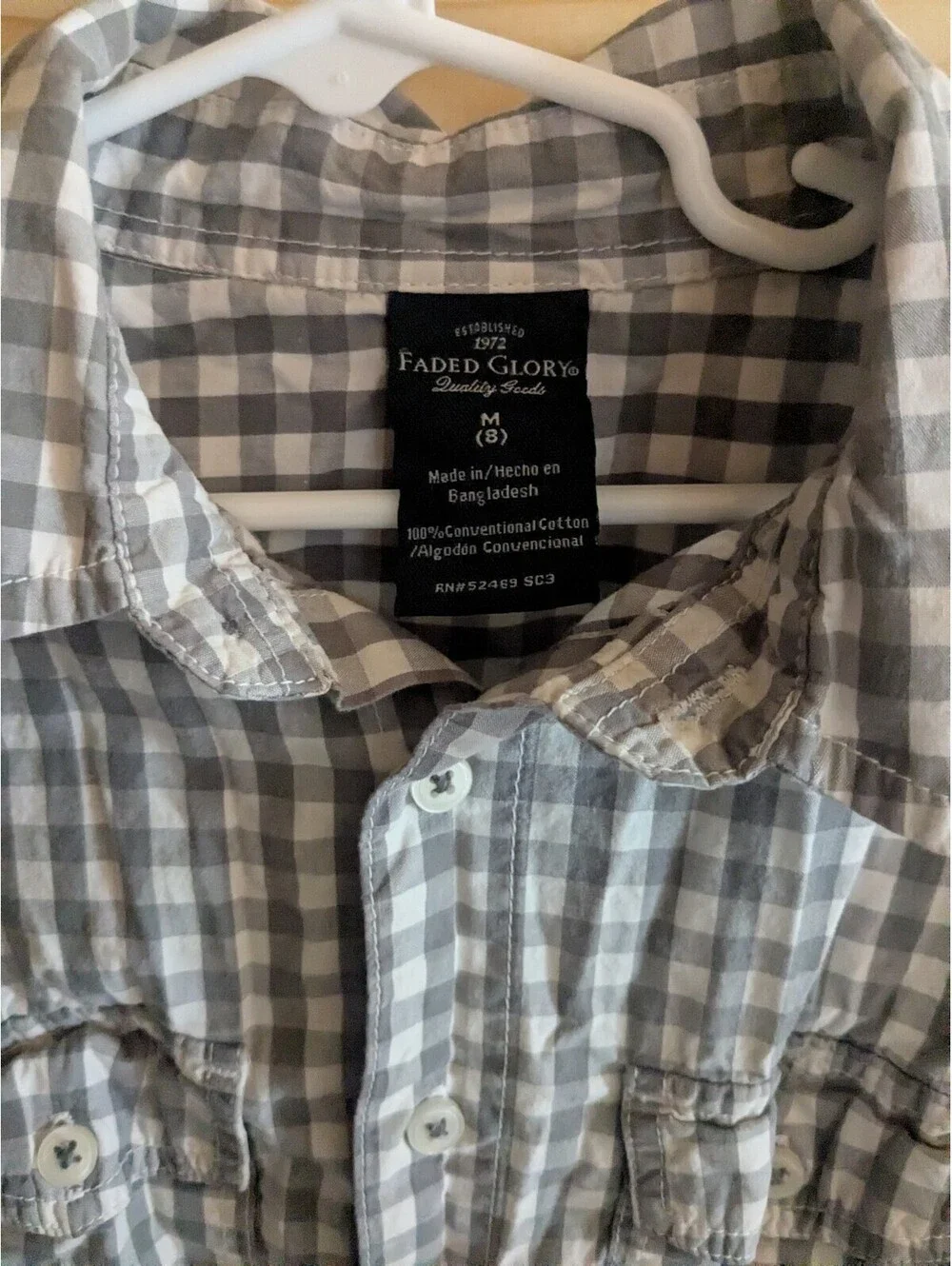 Boys medium 8 gray/white check button shirt